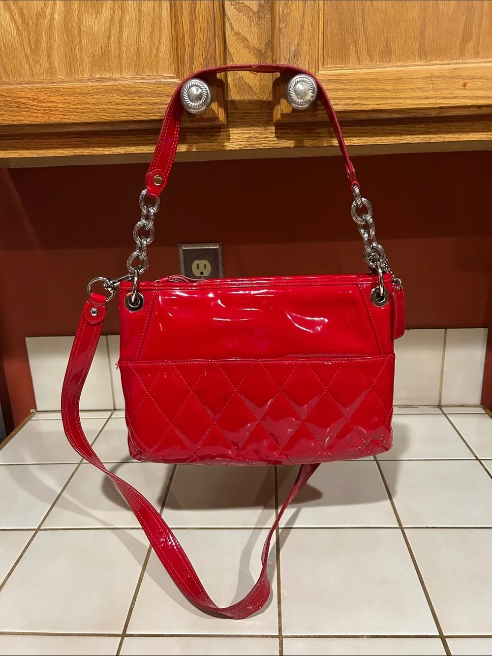 Coach Poppy Liquid Gloss Red Patent Leather Shoulder Bag